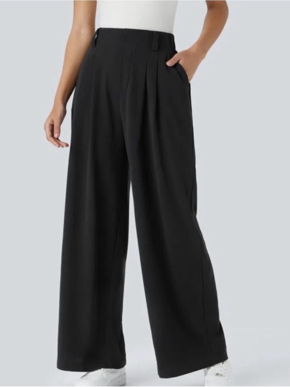 HALARA waffle knit Black Wide-Leg High-Rise Trousers